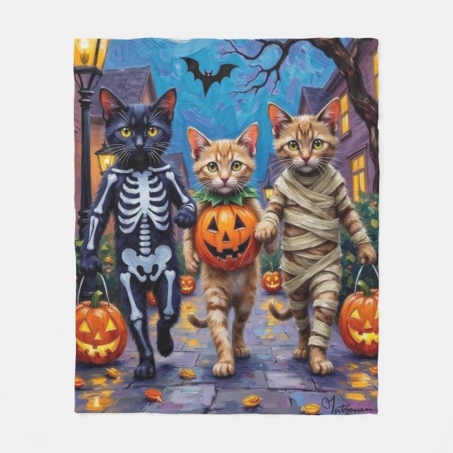 Siamese Cats Trick-or-Treating Halloween Costumes Fleece Blanket (Front)