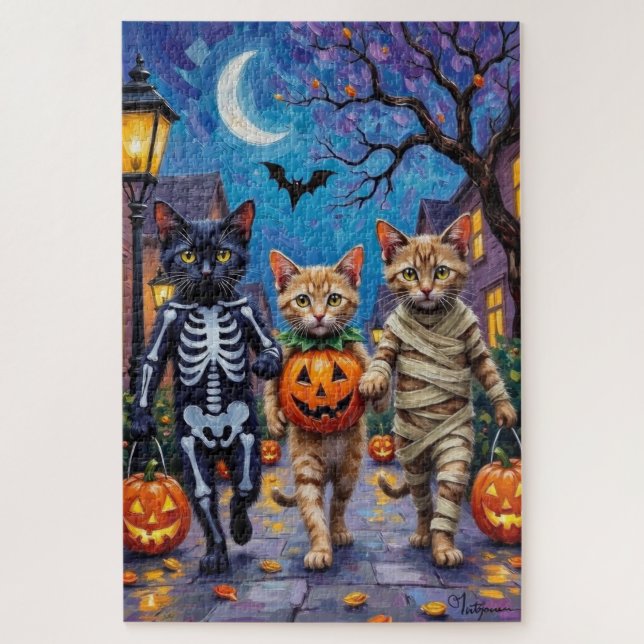 Siamese Cats Trick-or-Treating Halloween Costumes Jigsaw Puzzle (Vertical)