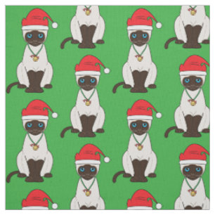 Siamese Christmas Cat with Santa Hat Fabric