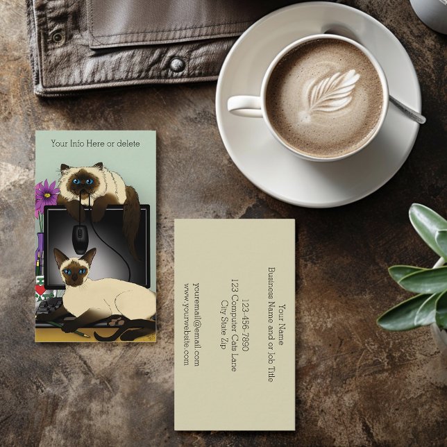 Siamese Computer Office Desk Cats Funny Mischief Business Card (Creator Uploaded)