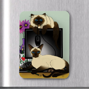 Siamese Computer Office Desk Cats Funny Mischief Magnet
