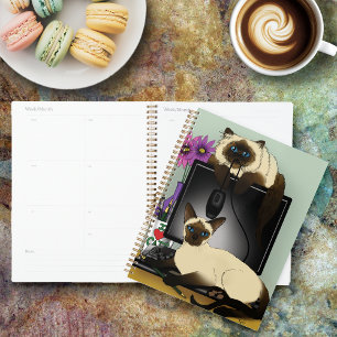 Siamese Computer Office Desk Cats Funny Mischief Planner