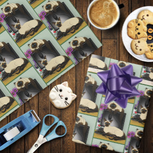 Siamese Computer Office Desk Cats Funny Mischief Wrapping Paper