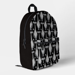 Siamese curious cat - black and white printed backpack