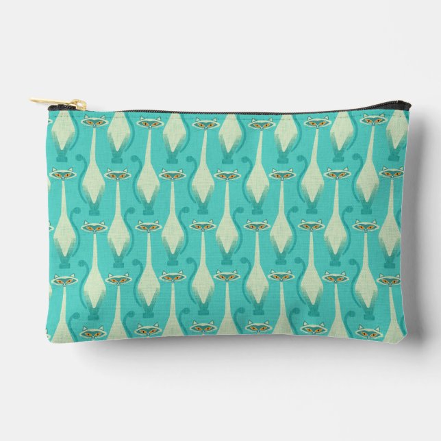 Siamese curious cat - turquoise and orange accessory pouch (Front)