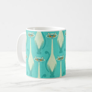 Siamese curious cat - turquoise and orange coffee mug