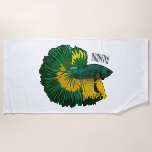 Siamese fighting fish cartoon illustration beach towel