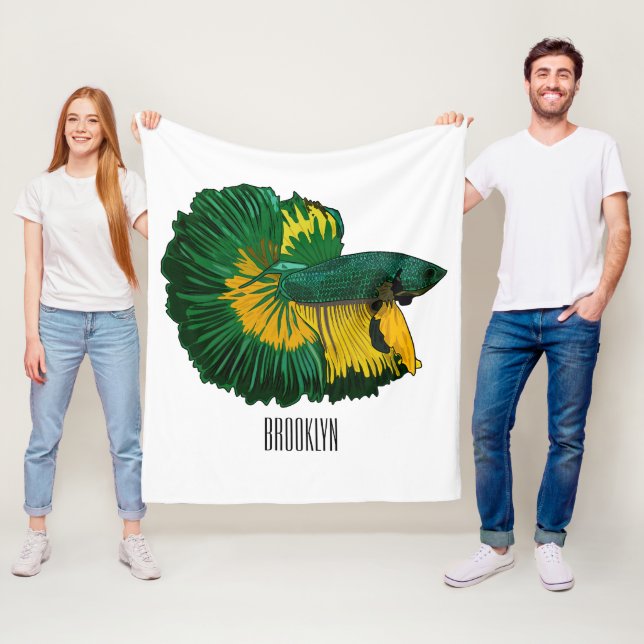 Siamese fighting fish cartoon illustration fleece blanket (In Situ)