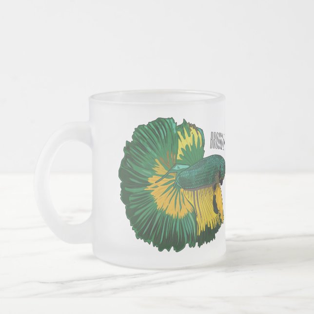 Siamese fighting fish cartoon illustration frosted glass coffee mug (Left)