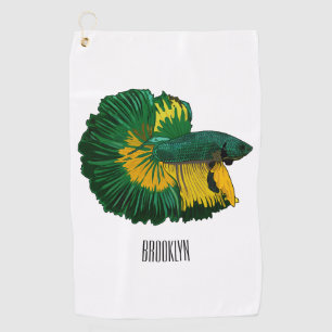 Siamese fighting fish cartoon illustration golf towel