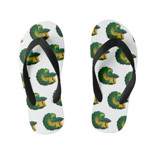 Siamese fighting fish cartoon illustration kid's flip flops (Footbed)