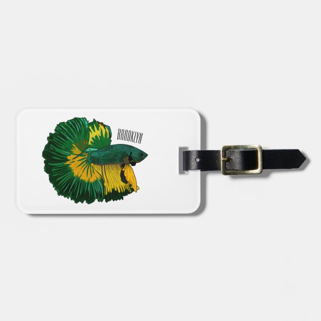 Siamese fighting fish cartoon illustration luggage tag (Front Horizontal)