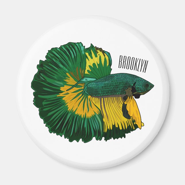 Siamese fighting fish cartoon illustration magnet (Front)