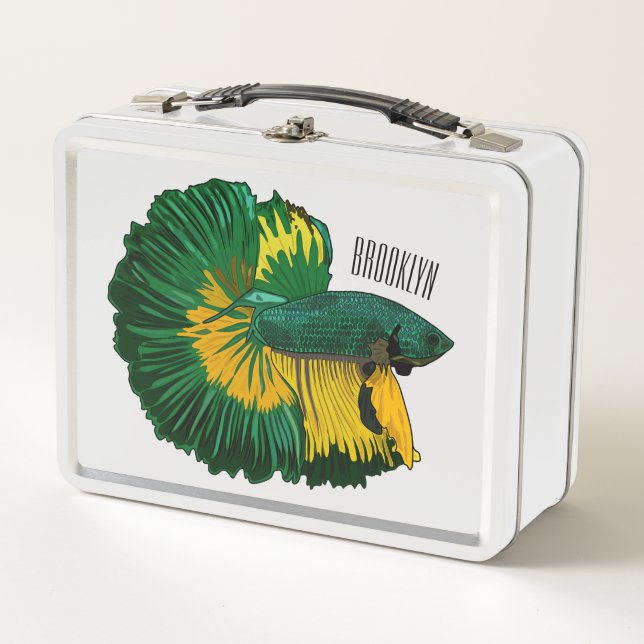 Siamese fighting fish cartoon illustration metal lunch box (Front)