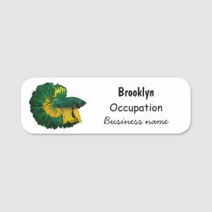 Siamese fighting fish cartoon illustration name tag