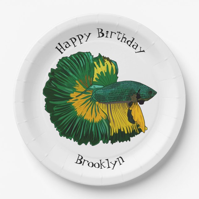 Siamese fighting fish cartoon illustration paper plate (Front)