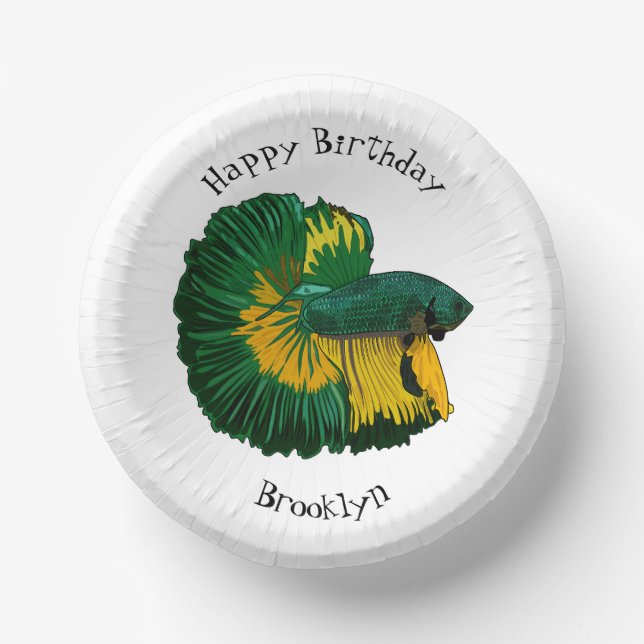 Siamese fighting fish cartoon illustration paper plate (Front)