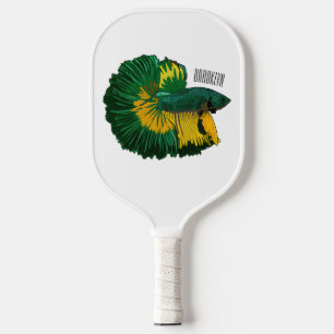 Siamese fighting fish cartoon illustration pickleball paddle