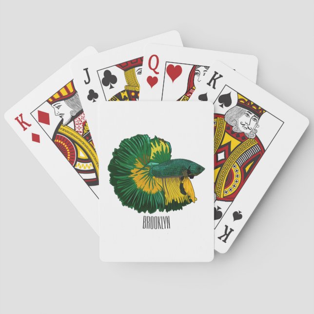 Siamese fighting fish cartoon illustration playing cards (Back)