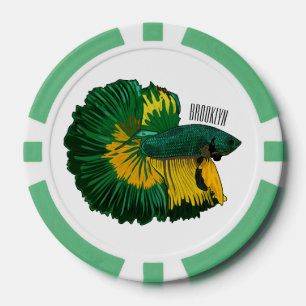Siamese fighting fish cartoon illustration poker chips