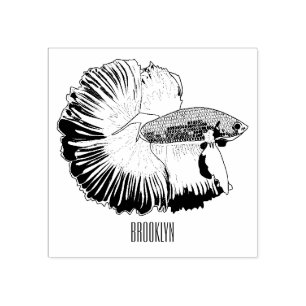 Siamese fighting fish cartoon illustration rubber stamp