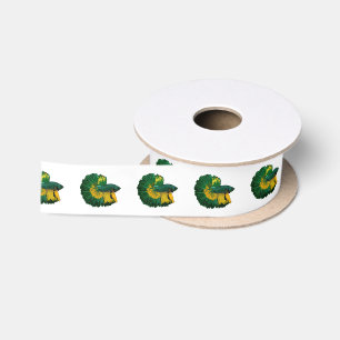 Siamese fighting fish cartoon illustration satin ribbon