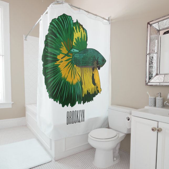 Siamese fighting fish cartoon illustration shower curtain (In Situ)