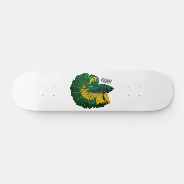 Siamese fighting fish cartoon illustration skateboard (Horz)