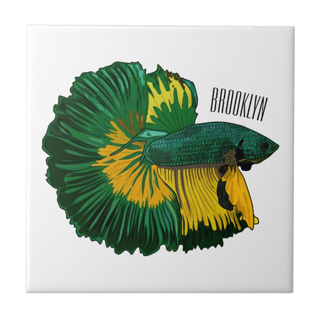 Siamese fighting fish cartoon illustration tile (Front)