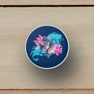 Siamese Fighting Fish Floral Ceramic Knob