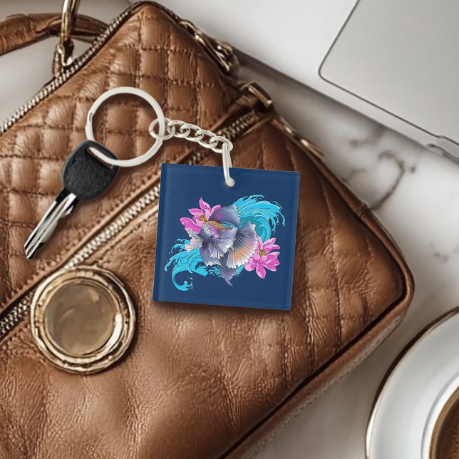 Siamese Fighting Fish Floral Key Ring (Creator Uploaded)