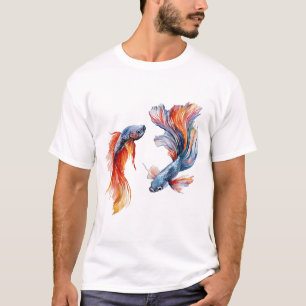 Siamese Fighting Fish, Twins, Watercolor, Wall Art T-Shirt