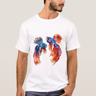 Siamese Fighting Fish, Twins, Watercolor, Wall Art T-Shirt