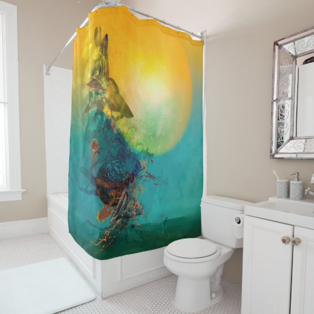 Siamese Fighting Fish UNDER THE WATERFALL Shower Curtain (In Situ)