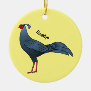 Siamese fireback bird cartoon illustration  ceramic tree decoration