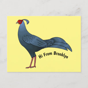 Siamese fireback bird cartoon illustration postcard