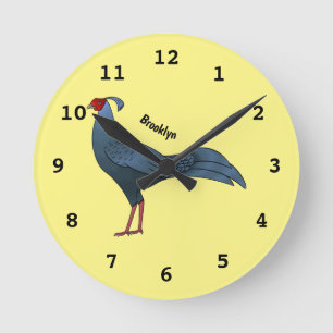 Siamese fireback bird cartoon illustration round clock