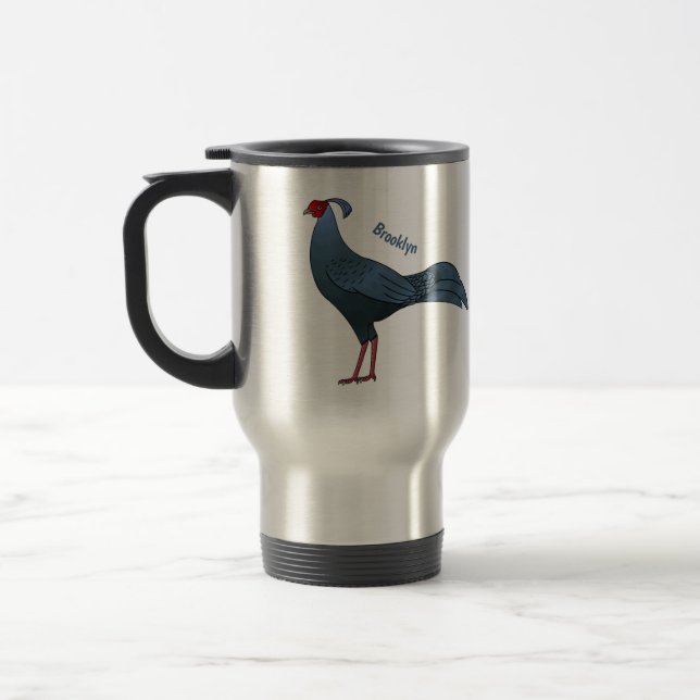 Siamese fireback bird cartoon illustration  travel mug (Left)
