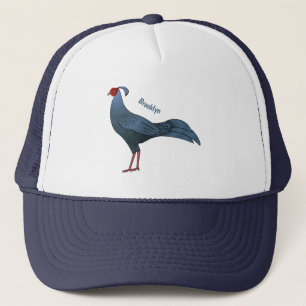 Siamese fireback bird cartoon illustration  trucker hat