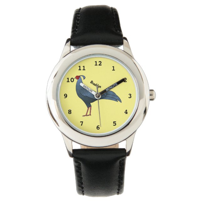 Siamese fireback bird cartoon illustration  watch (Front)