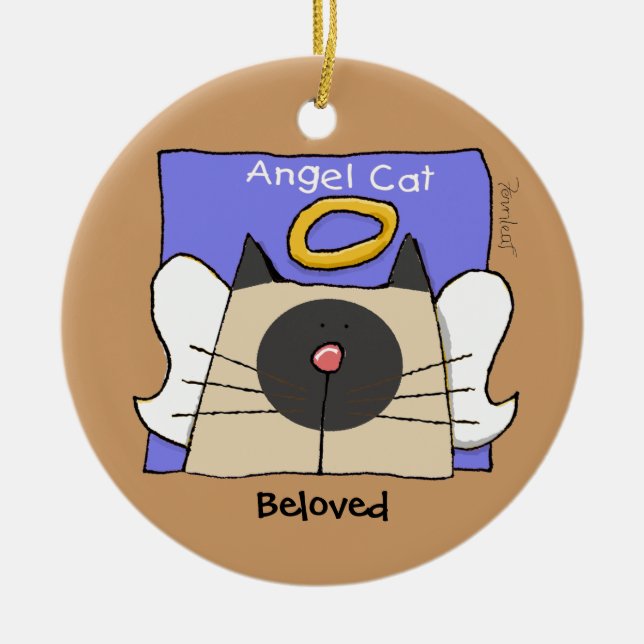 Siamese Keepsake Cat Angel Personalise Ceramic Tree Decoration (Front)