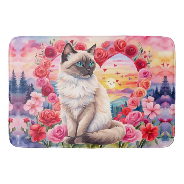 Siamese kitten in Heart of Roses Sunset Bath Mat (Front)