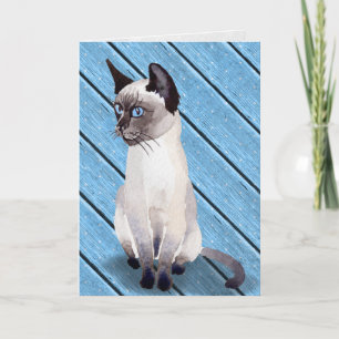 Siamese kitten on blue card