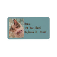 Siamese Kitten Pink Collar Watercolor Art Label