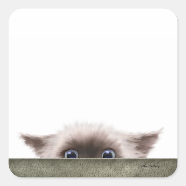 Siamese Kitten Stalking You Cartoon Square Sticker (Front)