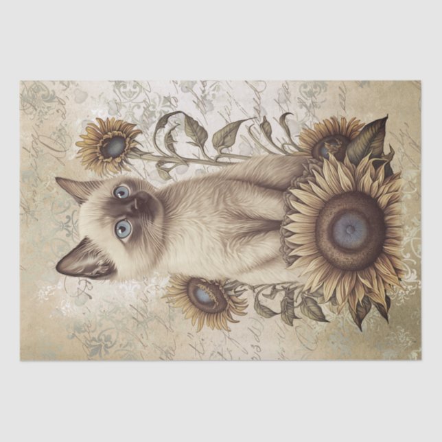 Siamese Kitten Sunflower Cat Tissue Paper (Front)