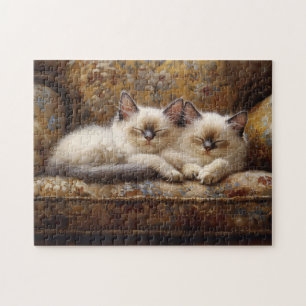 Siamese Kittens Napping Vintage Couch Jigsaw Puzzle