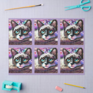 Siamese Kitty Cat Crocus Floral Purple Decoupage Tissue Paper
