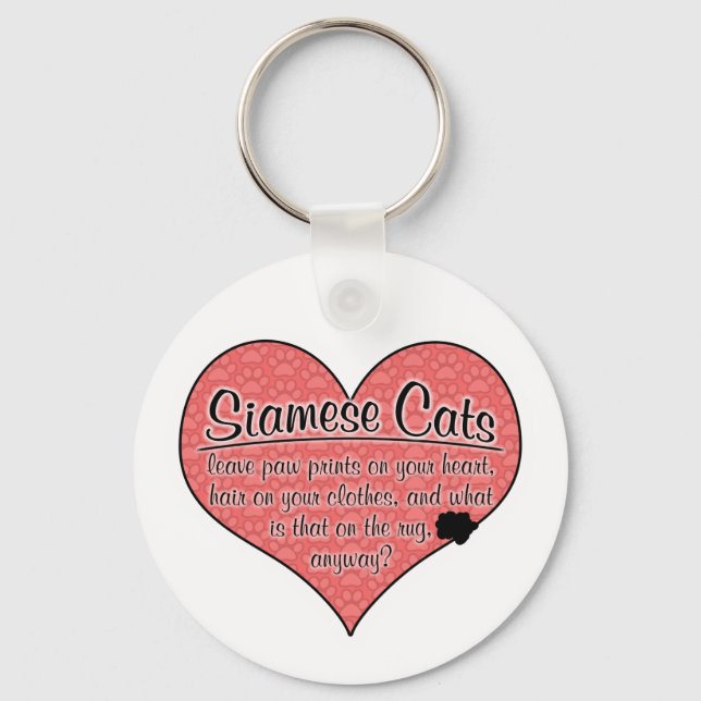 Siamese Paw Prints Cat Humour Key Ring (Front)