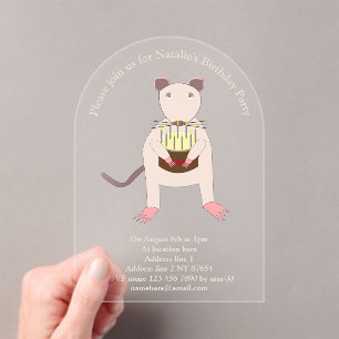Siamese Rat with Birthday Cake Custom Acrylic Invitations